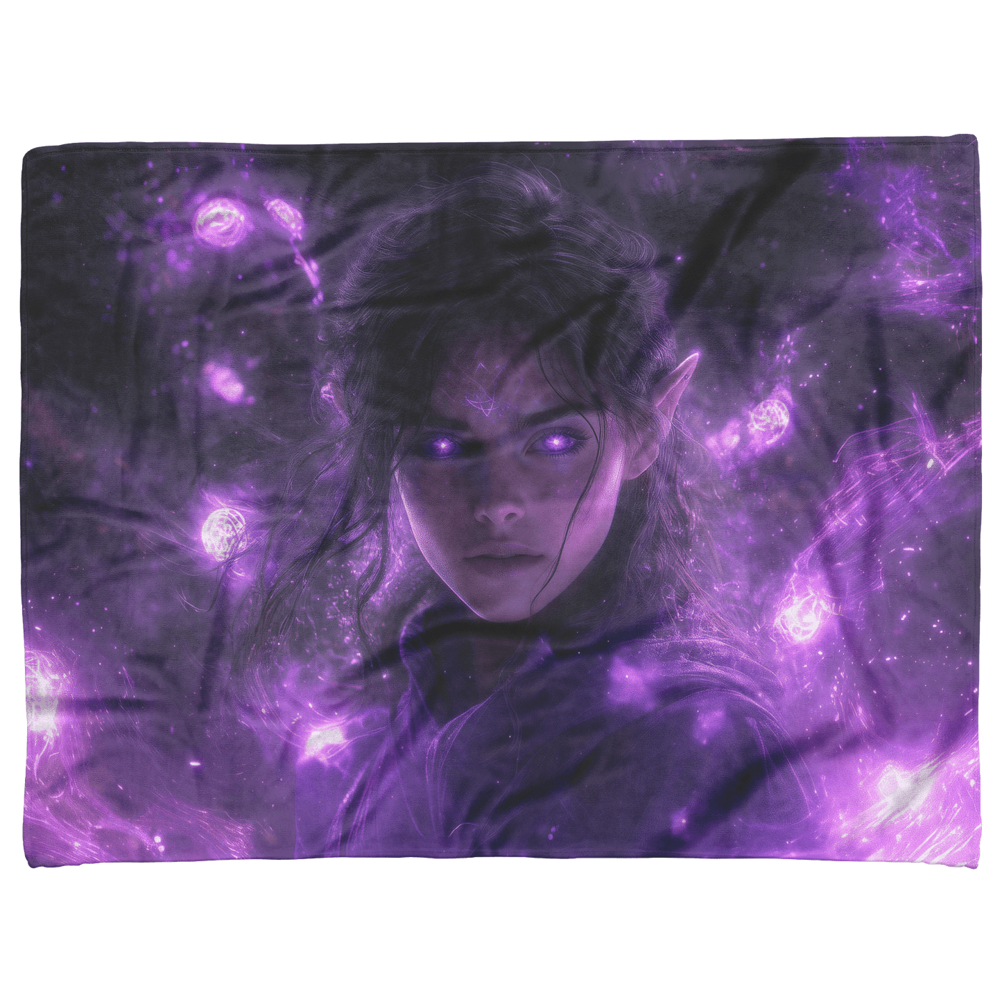Blood Elf Mage Fleece Sherpa Blanket Purple Robes Cosmic Textures Arcane Symbols Elegant Serene WoW Design - Awakening Righteousness