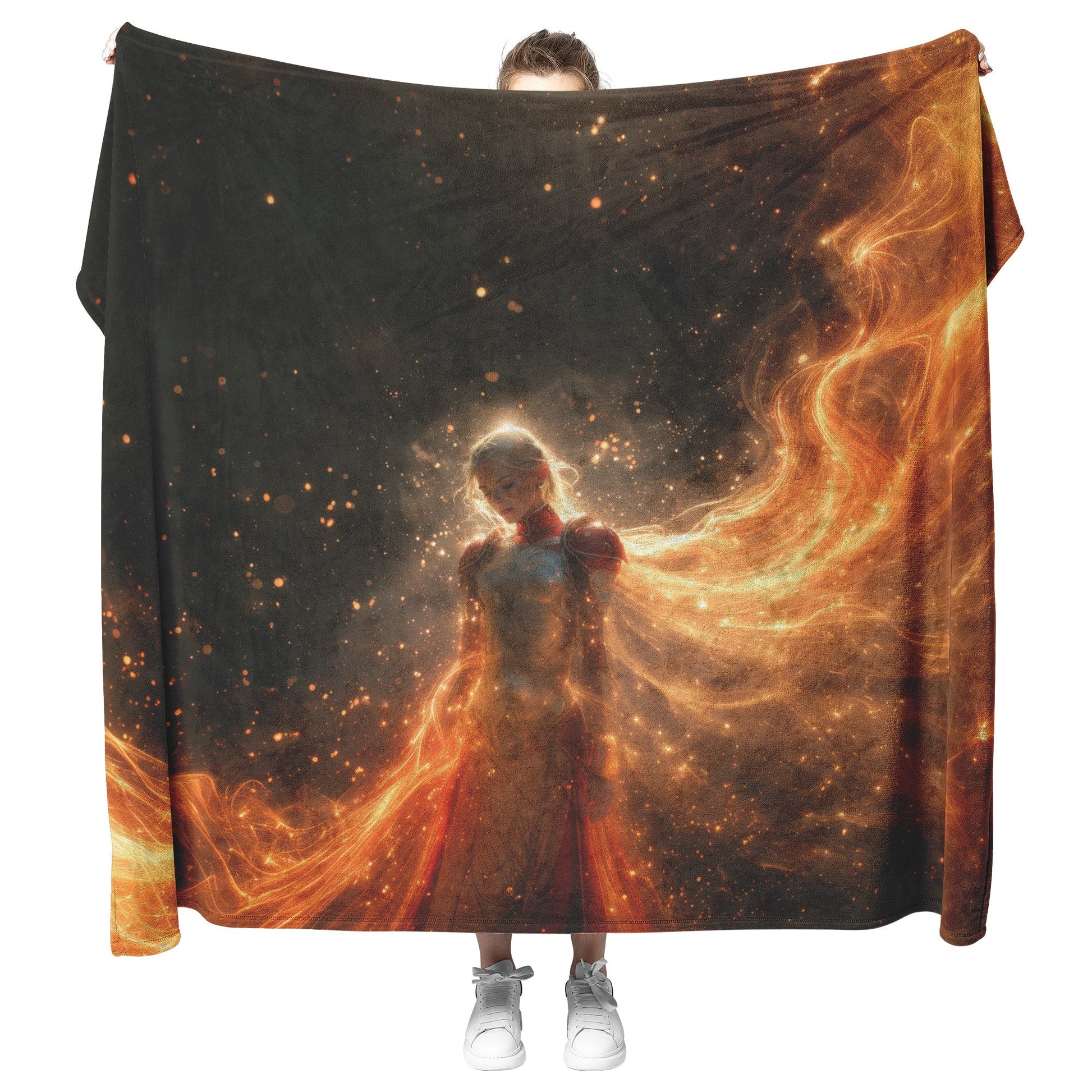 Blood Elf Paladin Fleece Sherpa Blanket Crimson Silver Armor Radiant Warhammer Cosmic Mist Golden Highlights Inspiring WoW Design - Awakening Righteousness