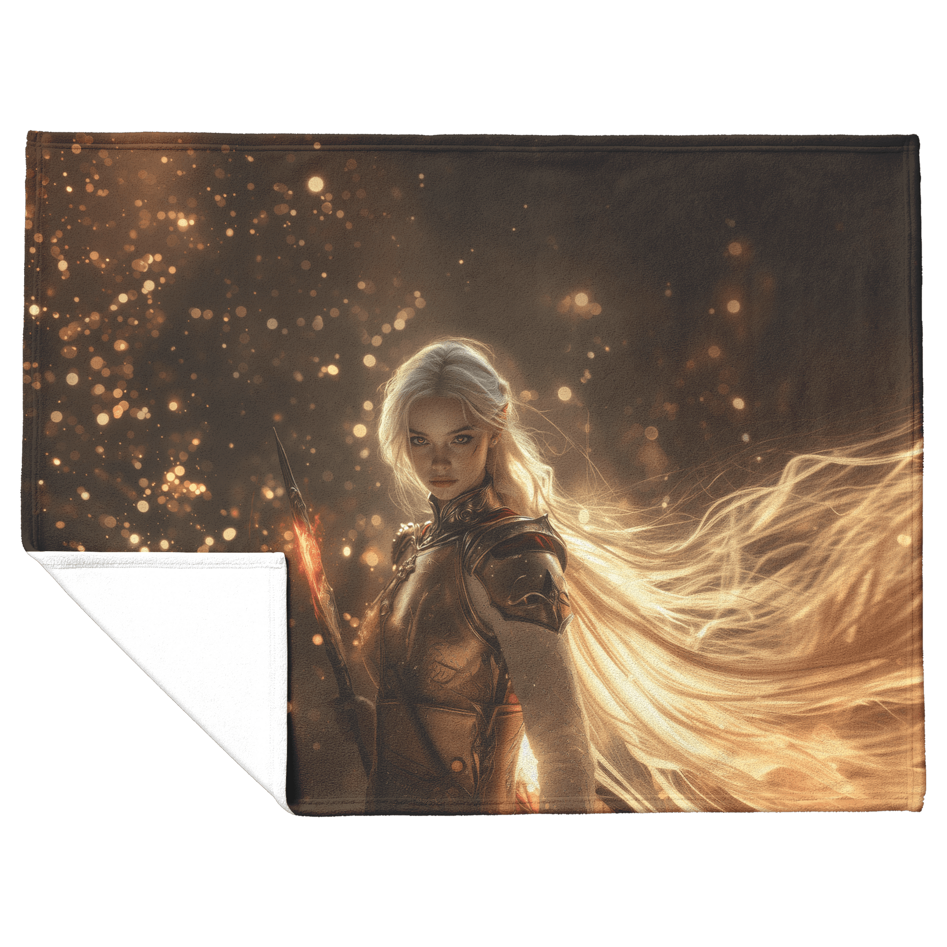 Blood Elf Paladin Fleece Sherpa Blanket Fiery Sword Silver Red Armor Golden Mist Glowing Reflections Bold Heroic WoW Design - Awakening Righteousness
