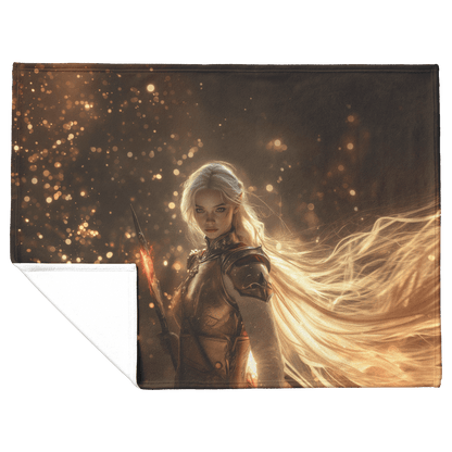 Blood Elf Paladin Fleece Sherpa Blanket Fiery Sword Silver Red Armor Golden Mist Glowing Reflections Bold Heroic WoW Design - Awakening Righteousness