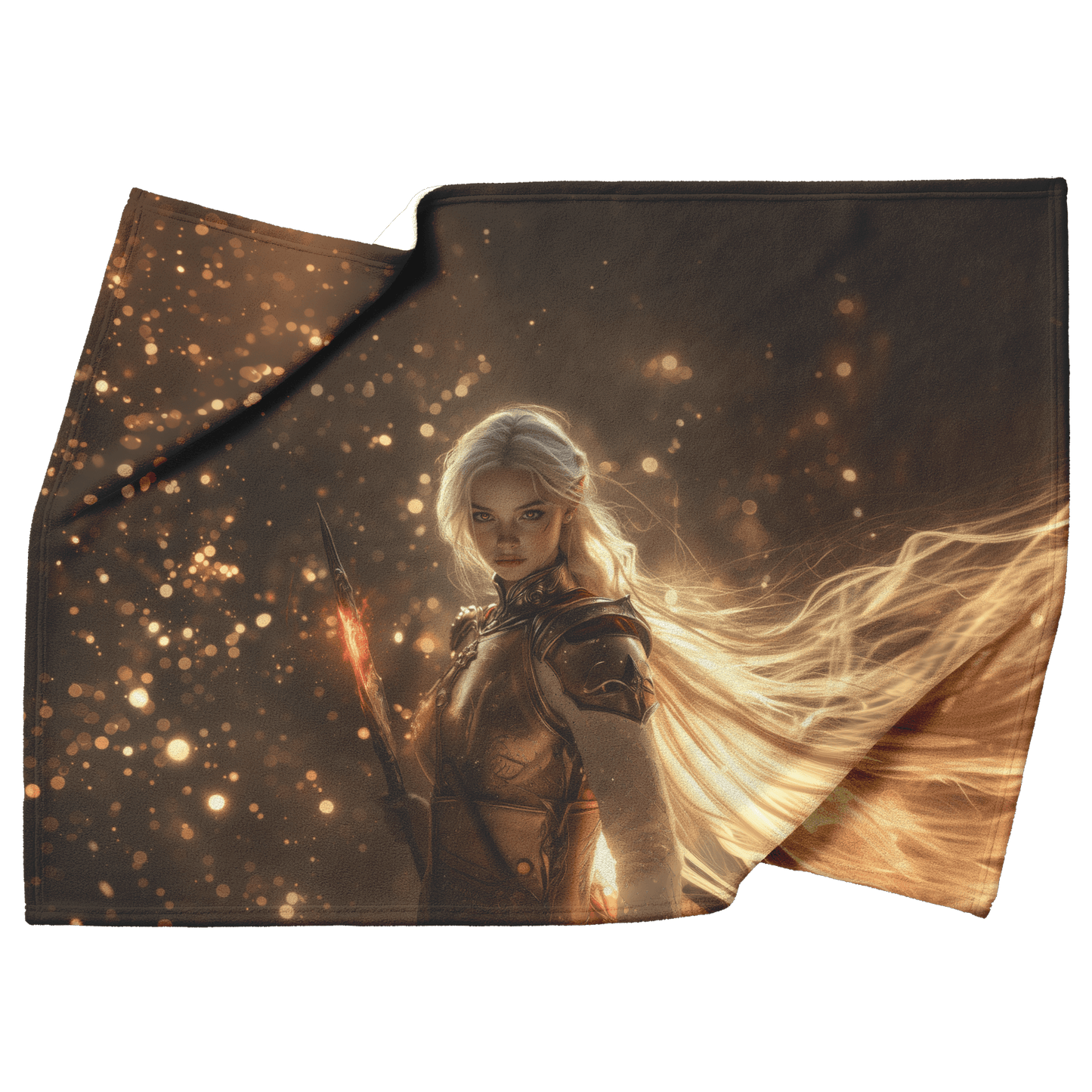 Blood Elf Paladin Fleece Sherpa Blanket Fiery Sword Silver Red Armor Golden Mist Glowing Reflections Bold Heroic WoW Design - Awakening Righteousness
