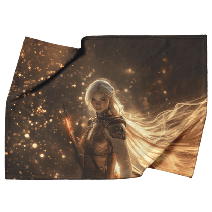 Blood Elf Paladin Fleece Sherpa Blanket Fiery Sword Silver Red Armor Golden Mist Glowing Reflections Bold Heroic WoW Design - Awakening Righteousness