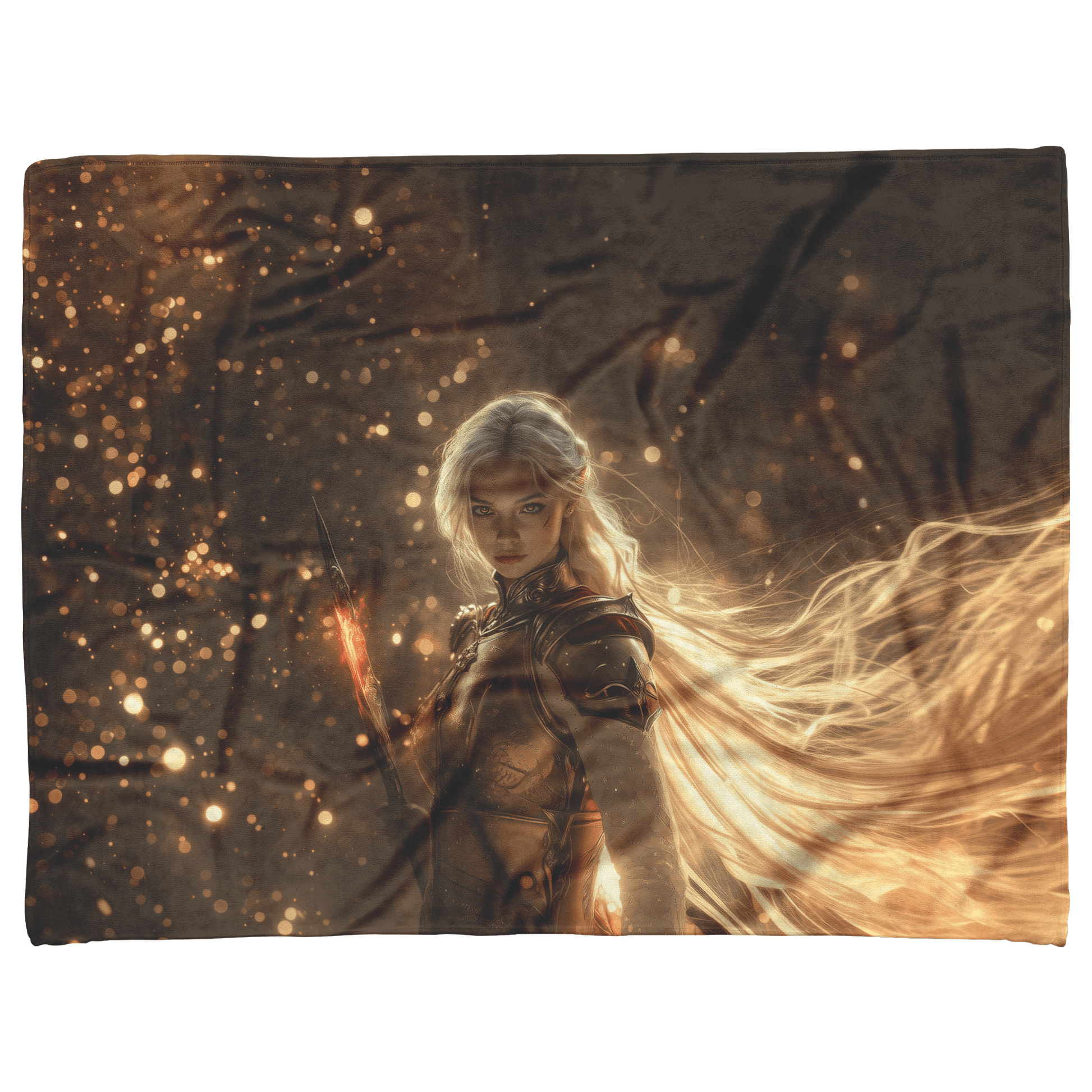 Blood Elf Paladin Fleece Sherpa Blanket Fiery Sword Silver Red Armor Golden Mist Glowing Reflections Bold Heroic WoW Design - Awakening Righteousness