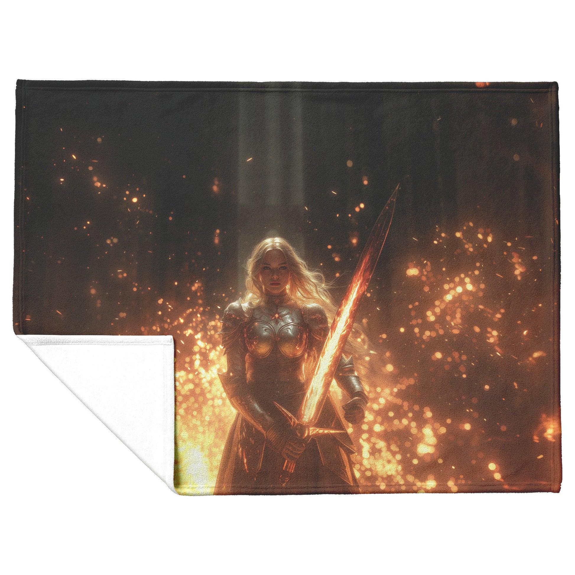 Blood Elf Paladin Fleece Sherpa Blanket Fiery Sword Silver Red Armor Golden Mist Heroic WoW Design - Awakening Righteousness