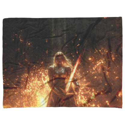 Blood Elf Paladin Fleece Sherpa Blanket Fiery Sword Silver Red Armor Golden Mist Heroic WoW Design - Awakening Righteousness