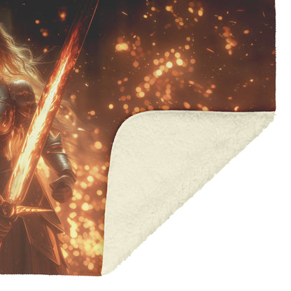 Blood Elf Paladin Fleece Sherpa Blanket Fiery Sword Silver Red Armor Golden Mist Heroic WoW Design - Awakening Righteousness