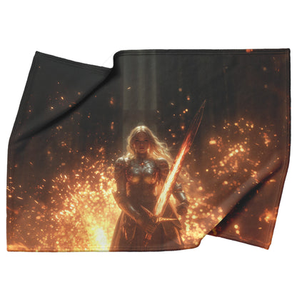 Blood Elf Paladin Fleece Sherpa Blanket Fiery Sword Silver Red Armor Golden Mist Heroic WoW Design - Awakening Righteousness