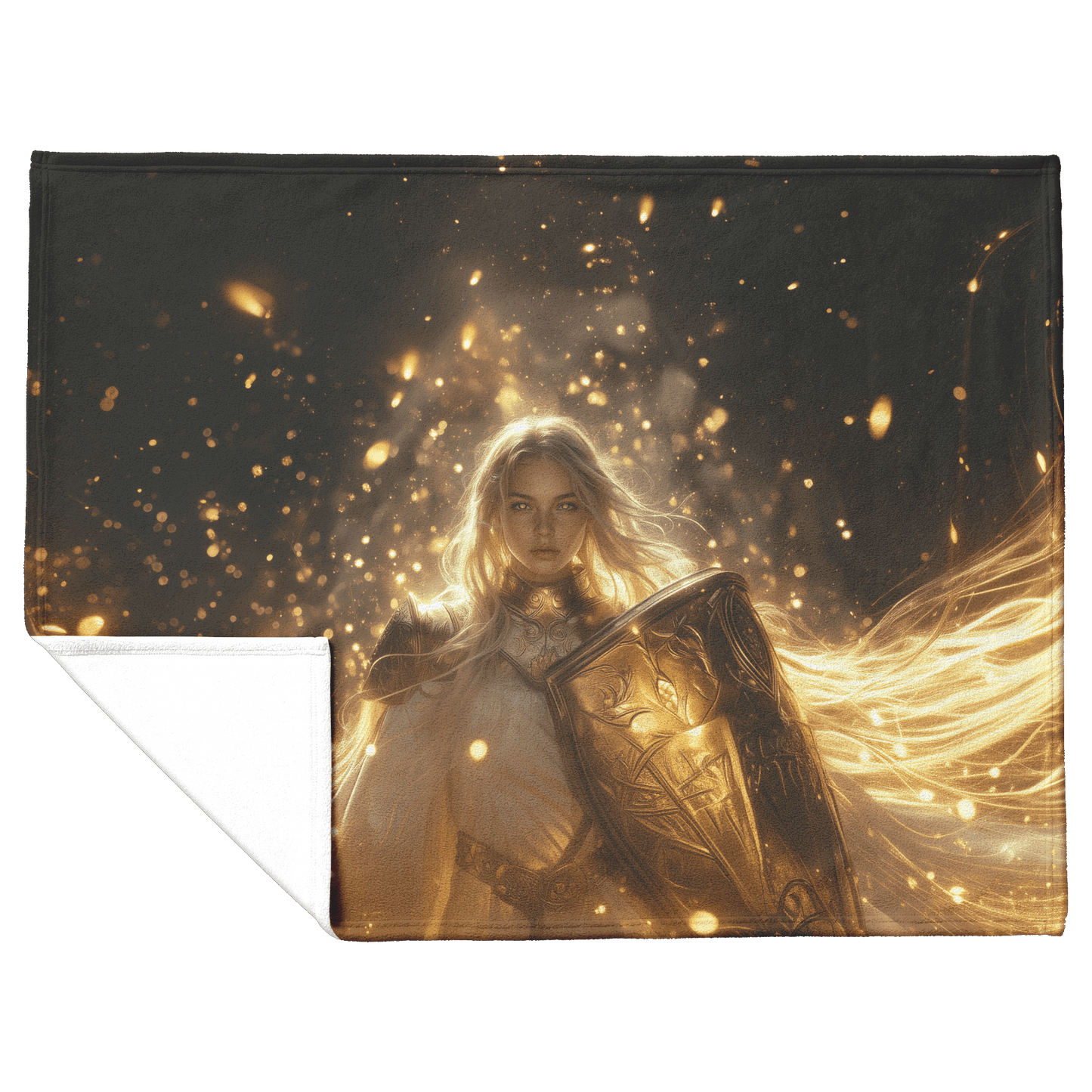 Blood Elf Paladin Fleece Sherpa Blanket Gold Crimson Armor Glowing Runes Golden Light Cosmic WoW Design - Awakening Righteousness