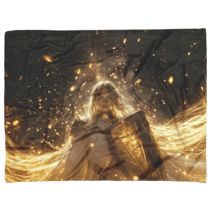 Blood Elf Paladin Fleece Sherpa Blanket Gold Crimson Armor Glowing Runes Golden Light Cosmic WoW Design - Awakening Righteousness