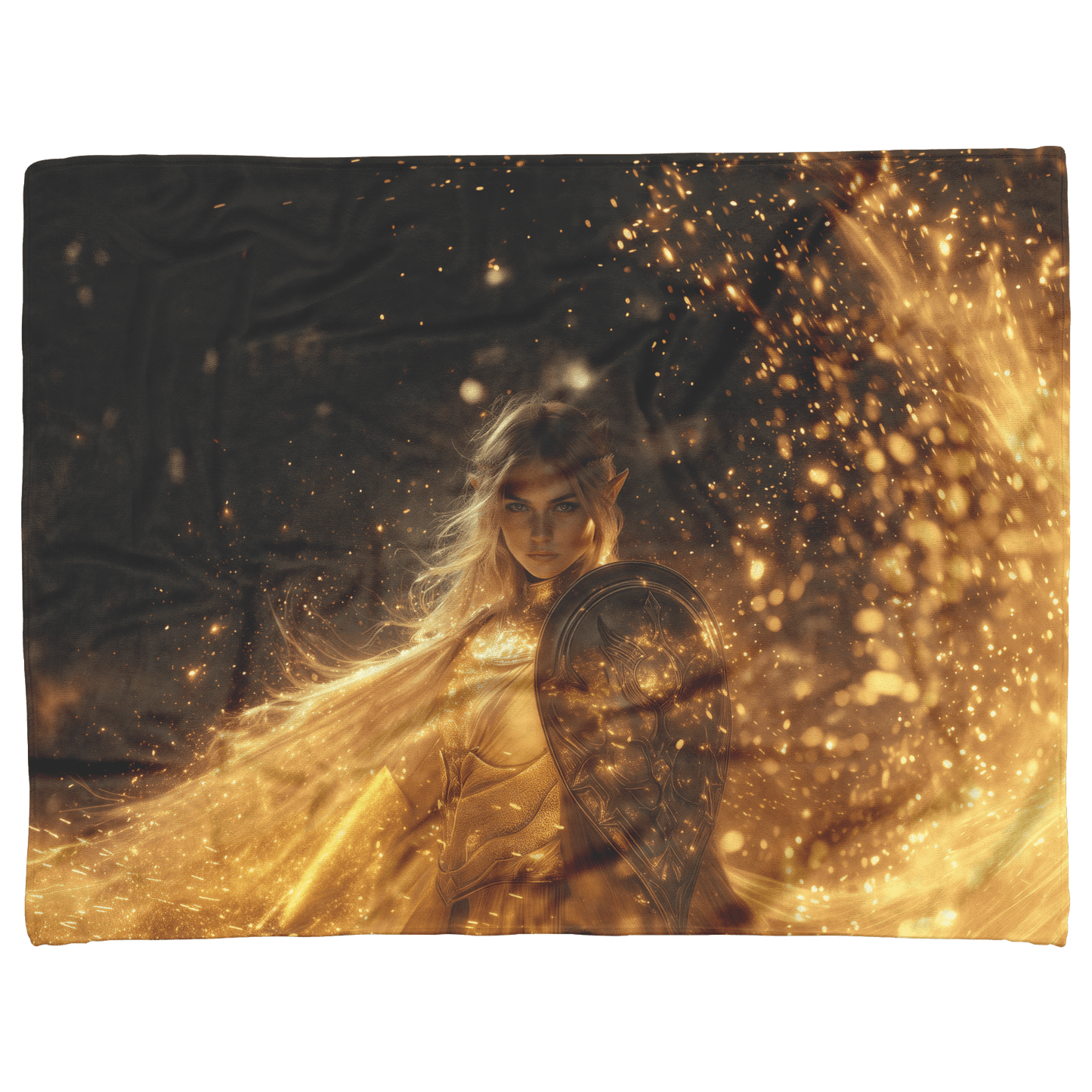 Blood Elf Paladin Fleece Sherpa Blanket Gold Crimson Armor Radiant Shield Cosmic Stars Glowing Accents Bold Elegant WoW Design - Awakening Righteousness