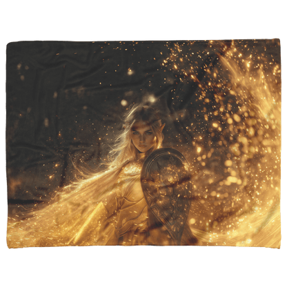 Blood Elf Paladin Fleece Sherpa Blanket Gold Crimson Armor Radiant Shield Cosmic Stars Glowing Accents Bold Elegant WoW Design - Awakening Righteousness