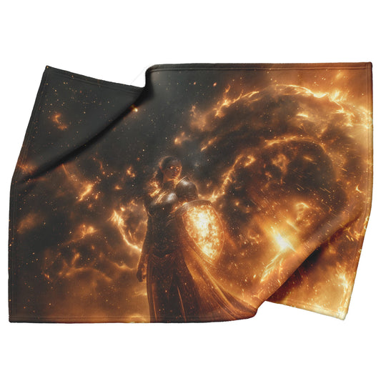 Blood Elf Paladin Fleece Sherpa Blanket Gold Crimson Armor Radiant Shield Cosmic Stars Glowing Accents Bold Elegant WoW Design - Awakening Righteousness