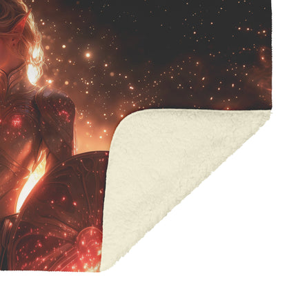 Blood Elf Paladin Fleece Sherpa Blanket Gold Crimson Armor Radiant Shield Cosmic Stars Glowing Accents Bold Elegant WoW Design - Awakening Righteousness