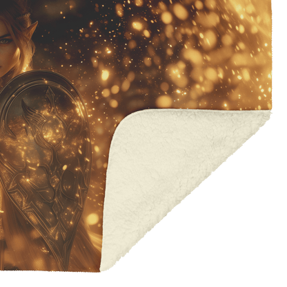 Blood Elf Paladin Fleece Sherpa Blanket Gold Crimson Armor Radiant Shield Cosmic Stars Glowing Accents Bold Elegant WoW Design - Awakening Righteousness