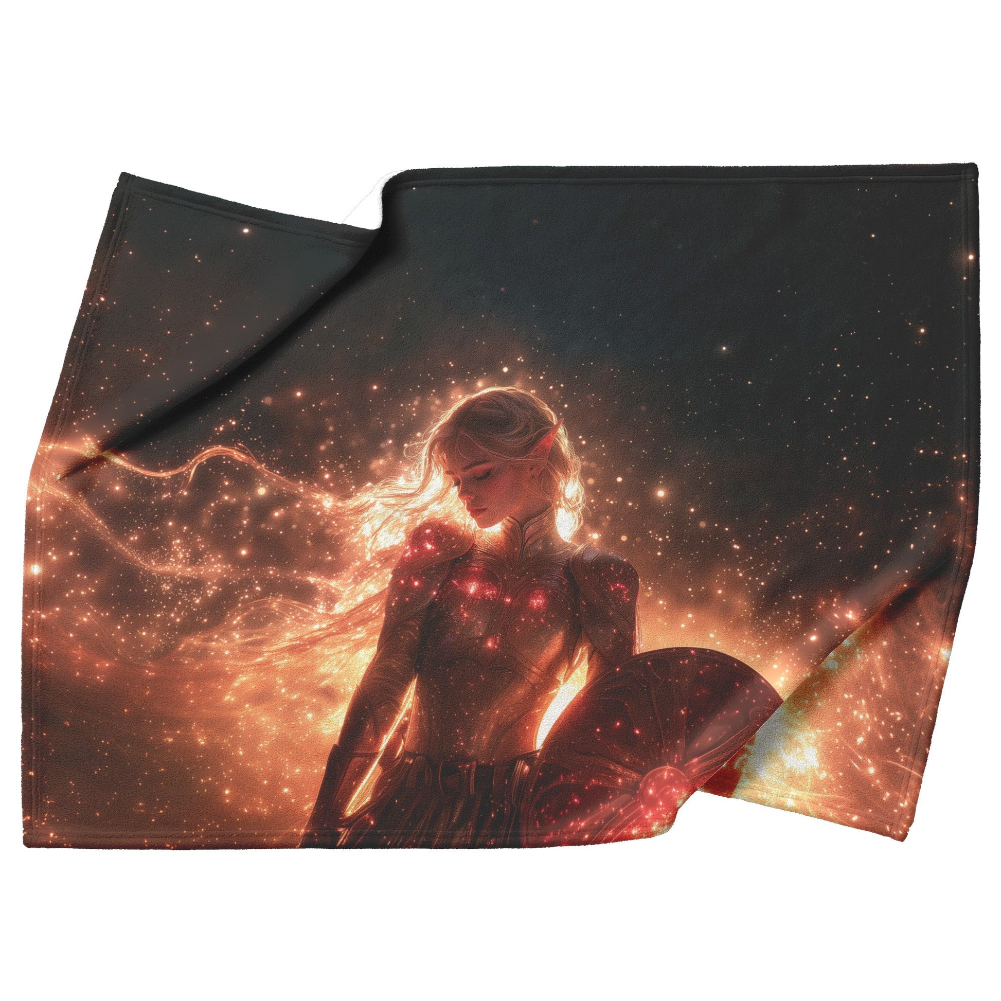Blood Elf Paladin Fleece Sherpa Blanket Gold Crimson Armor Radiant Shield Cosmic Stars Glowing Accents Bold Elegant WoW Design - Awakening Righteousness