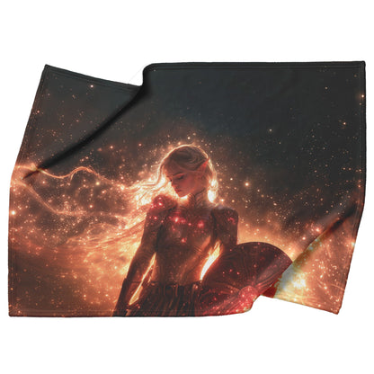 Blood Elf Paladin Fleece Sherpa Blanket Gold Crimson Armor Radiant Shield Cosmic Stars Glowing Accents Bold Elegant WoW Design - Awakening Righteousness