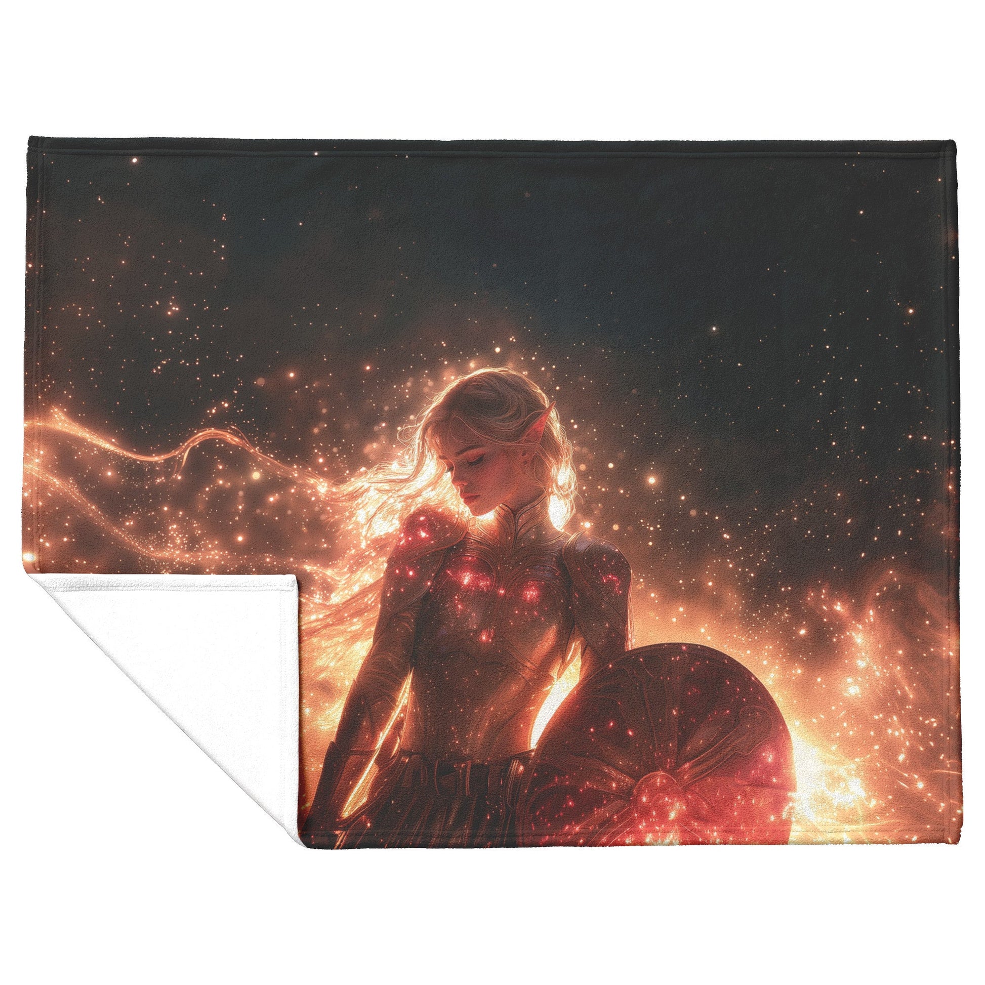 Blood Elf Paladin Fleece Sherpa Blanket Gold Crimson Armor Radiant Shield Cosmic Stars Glowing Accents Bold Elegant WoW Design - Awakening Righteousness