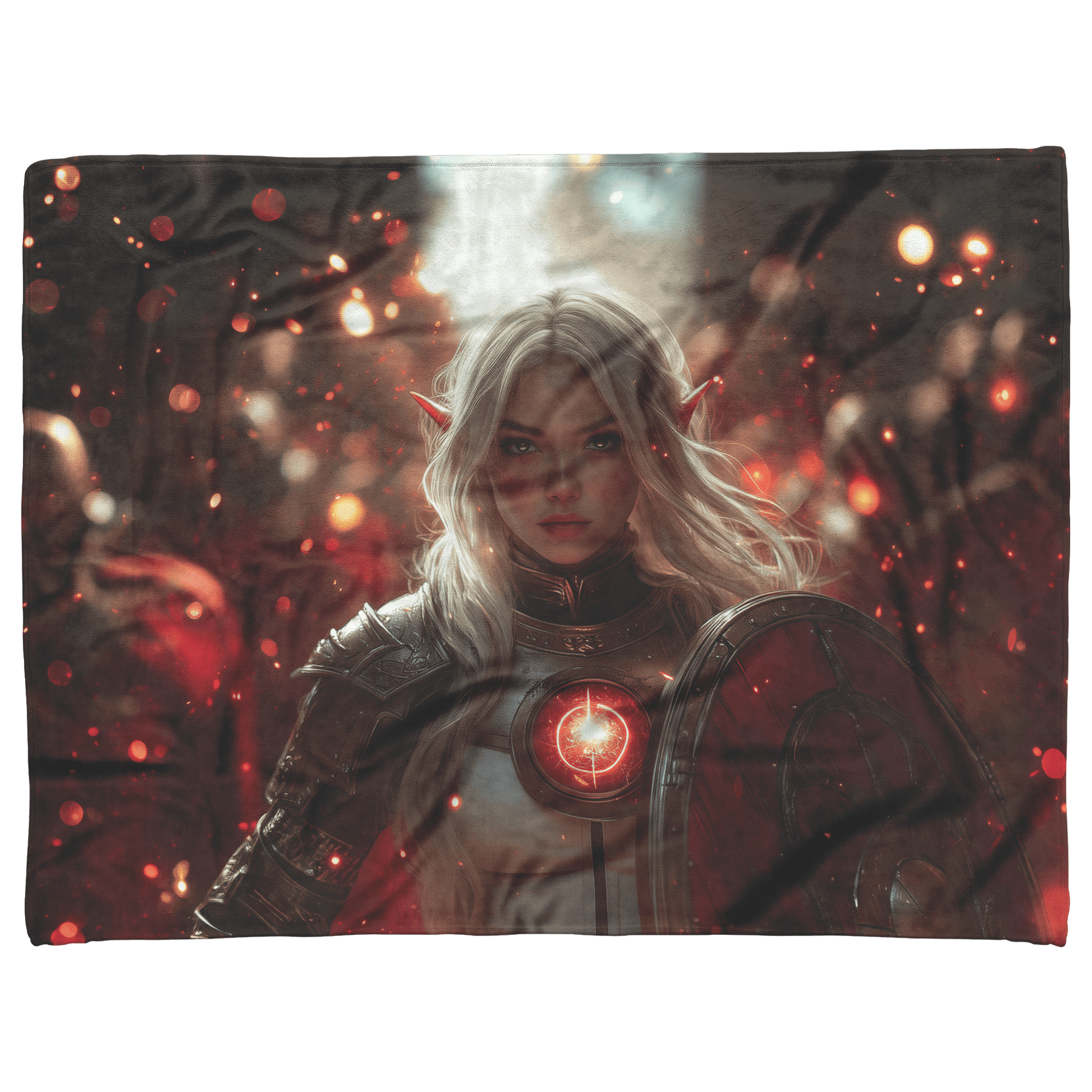 Blood Elf Paladin Fleece Sherpa Blanket Gold Crimson Armor Radiant Shield Cosmic Stars Glowing Accents Bold Elegant WoW Design - Awakening Righteousness