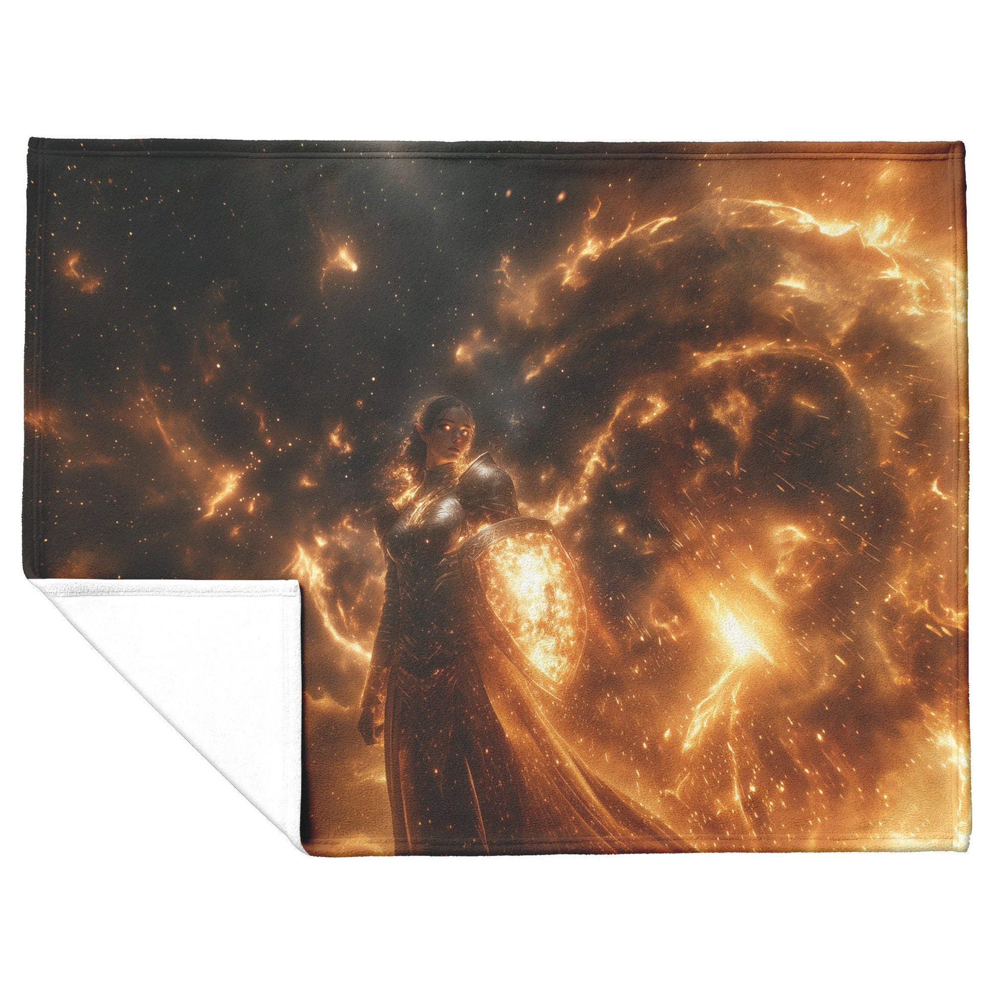 Blood Elf Paladin Fleece Sherpa Blanket Gold Crimson Armor Radiant Shield Cosmic Stars Glowing Accents Bold Elegant WoW Design - Awakening Righteousness
