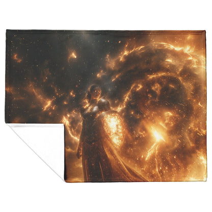 Blood Elf Paladin Fleece Sherpa Blanket Gold Crimson Armor Radiant Shield Cosmic Stars Glowing Accents Bold Elegant WoW Design - Awakening Righteousness