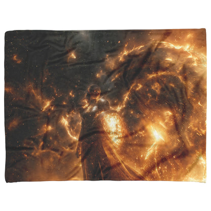Blood Elf Paladin Fleece Sherpa Blanket Gold Crimson Armor Radiant Shield Cosmic Stars Glowing Accents Bold Elegant WoW Design - Awakening Righteousness