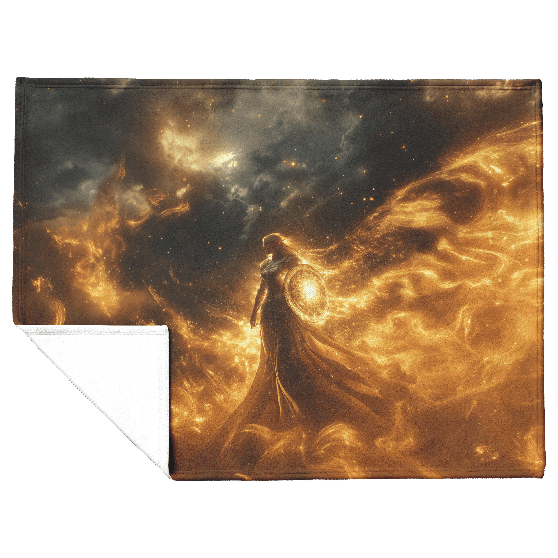 Blood Elf Paladin Fleece Sherpa Blanket Gold Silver Armor Fiery Shield Stars Golden Light Bold Majestic WoW Design - Awakening Righteousness