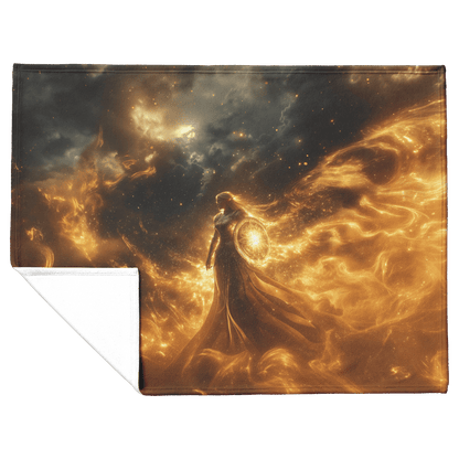 Blood Elf Paladin Fleece Sherpa Blanket Gold Silver Armor Fiery Shield Stars Golden Light Bold Majestic WoW Design - Awakening Righteousness