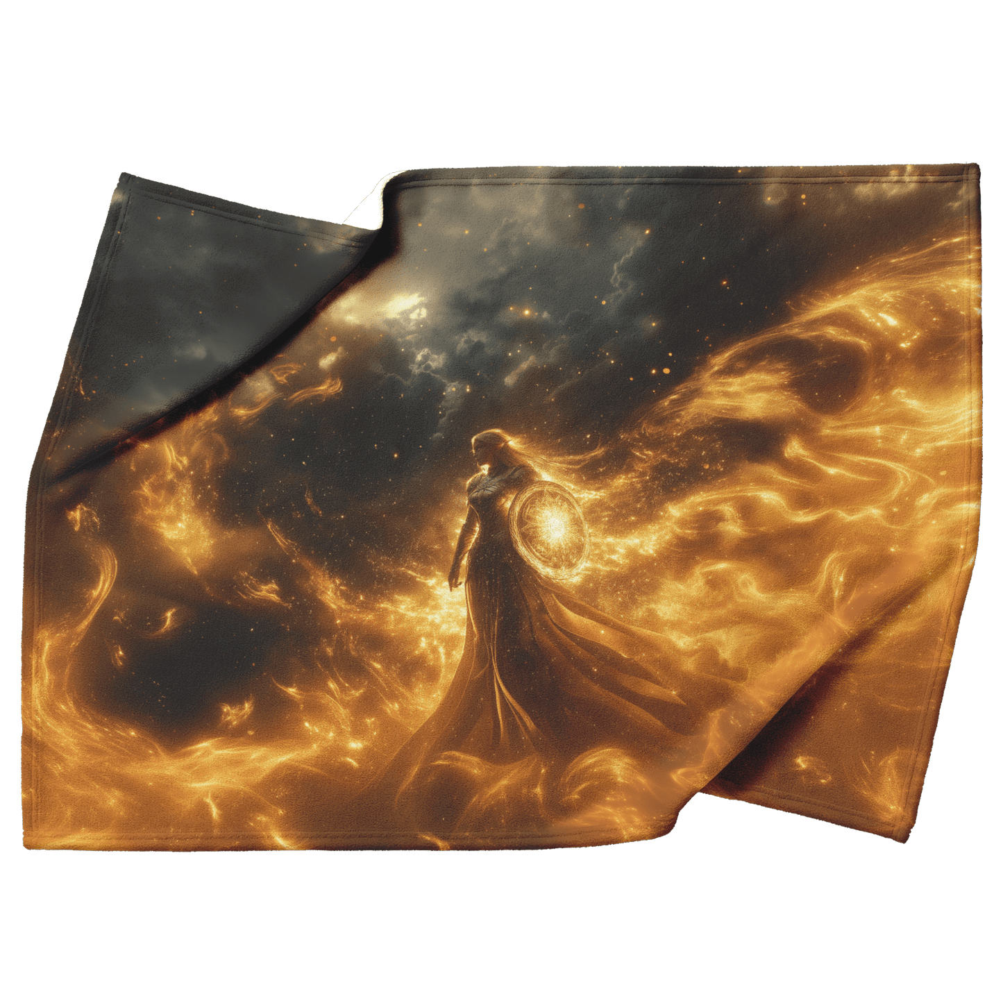 Blood Elf Paladin Fleece Sherpa Blanket Gold Silver Armor Fiery Shield Stars Golden Light Bold Majestic WoW Design - Awakening Righteousness