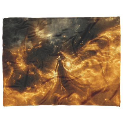 Blood Elf Paladin Fleece Sherpa Blanket Gold Silver Armor Fiery Shield Stars Golden Light Bold Majestic WoW Design - Awakening Righteousness
