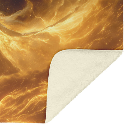 Blood Elf Paladin Fleece Sherpa Blanket Golden Battlefield Glowing Sword Shimmering Stars Majestic Inspiring WoW Design - Awakening Righteousness