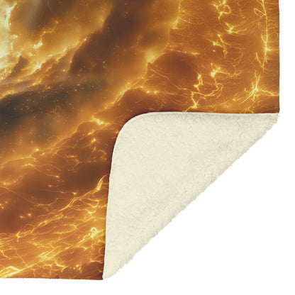Blood Elf Paladin Fleece Sherpa Blanket Golden Battlefield Radiant Sword Shimmering Stars Majestic Inspiring WoW Design - Awakening Righteousness