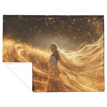 Blood Elf Paladin Fleece Sherpa Blanket Golden Battlefield Radiant Sword Shimmering Stars Majestic Inspiring WoW Design - Awakening Righteousness