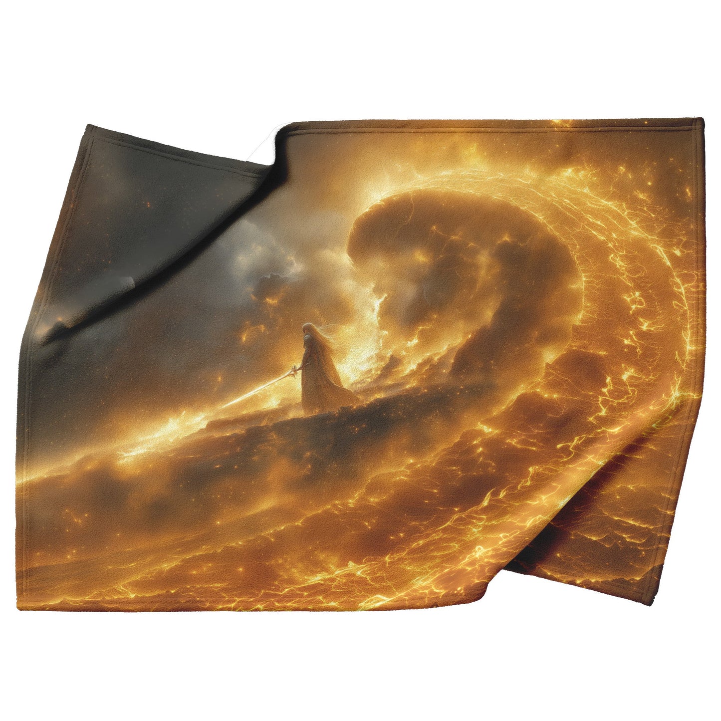 Blood Elf Paladin Fleece Sherpa Blanket Golden Battlefield Radiant Sword Shimmering Stars Majestic Inspiring WoW Design - Awakening Righteousness