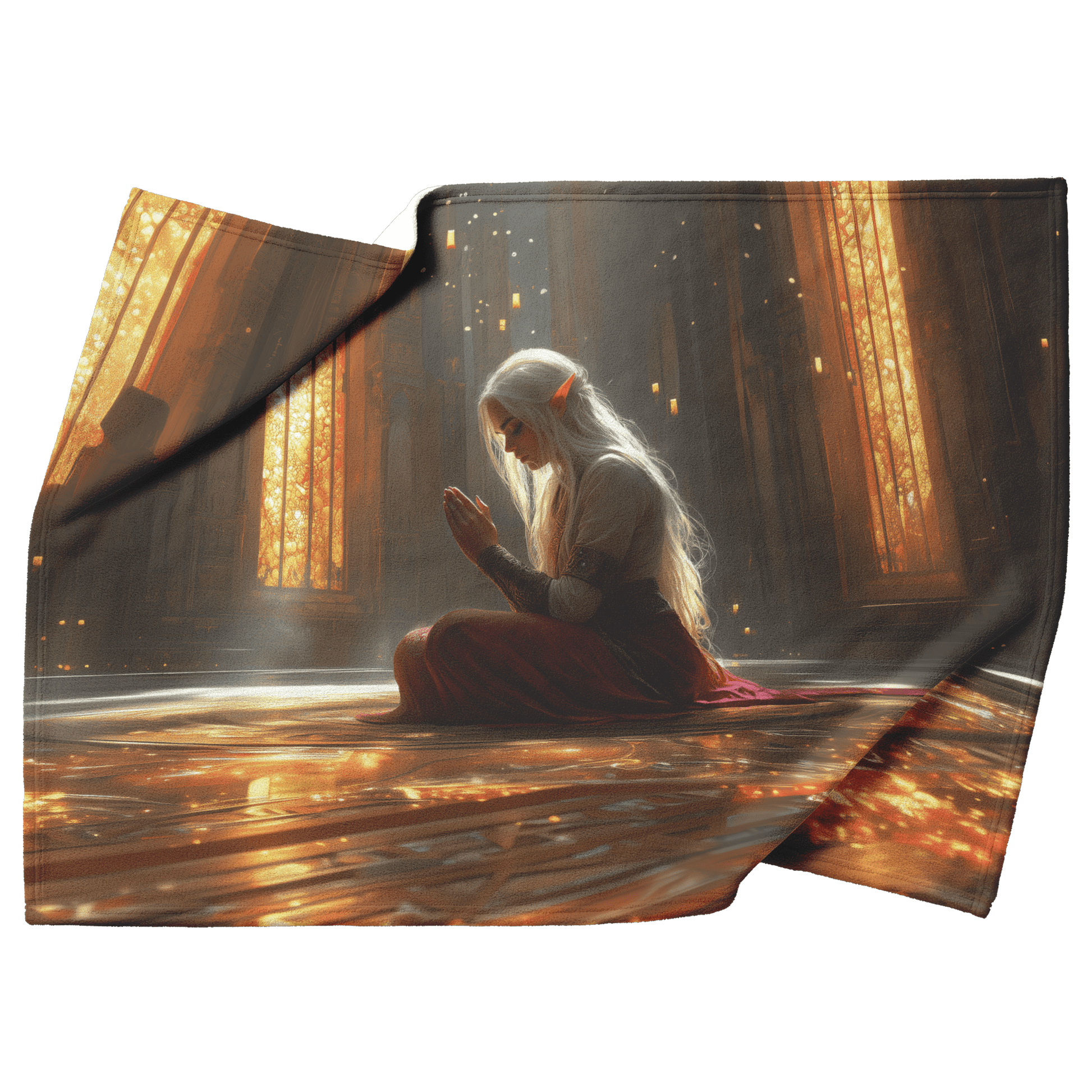 Blood Elf Paladin Fleece Sherpa Blanket Prayer Cathedral Golden Reflections Radiant Textures Tranquil Elegant WoW Design - Awakening Righteousness