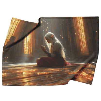 Blood Elf Paladin Fleece Sherpa Blanket Prayer Cathedral Golden Reflections Radiant Textures Tranquil Elegant WoW Design - Awakening Righteousness