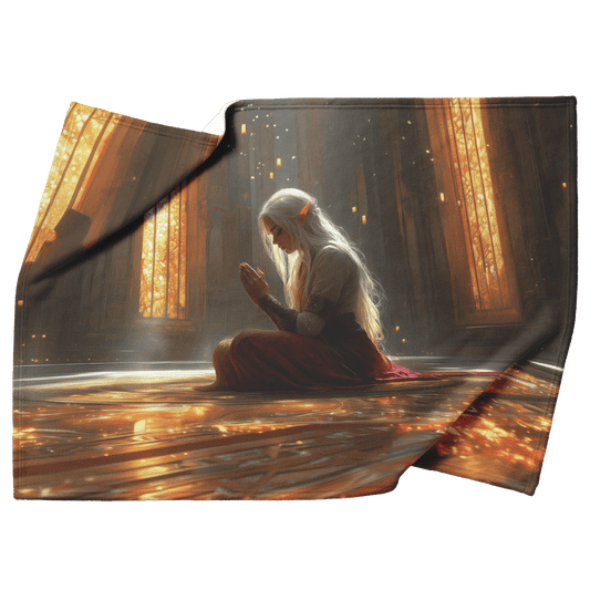 Blood Elf Paladin Fleece Sherpa Blanket Prayer Cathedral Golden Reflections Radiant Textures Tranquil Elegant WoW Design - Awakening Righteousness