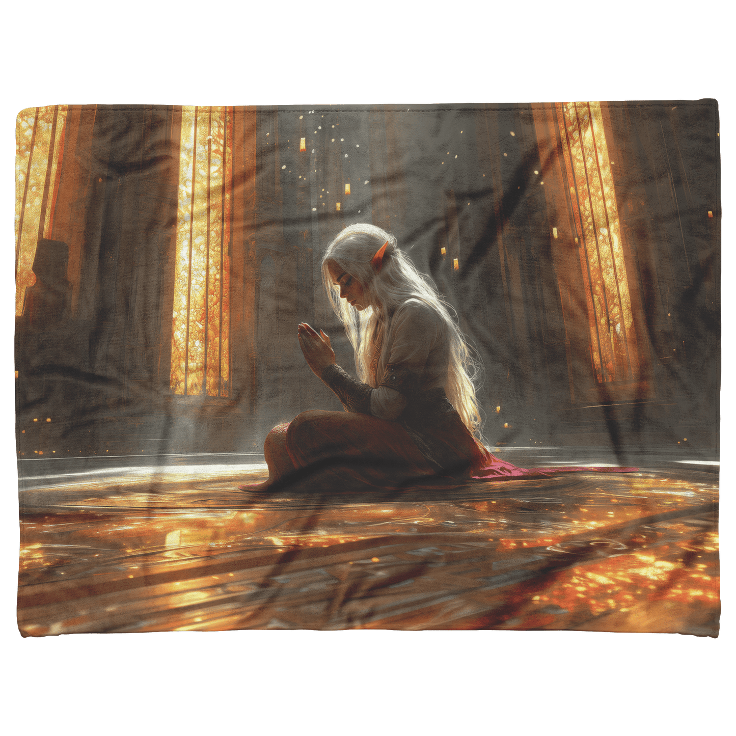 Blood Elf Paladin Fleece Sherpa Blanket Prayer Cathedral Golden Reflections Radiant Textures Tranquil Elegant WoW Design - Awakening Righteousness