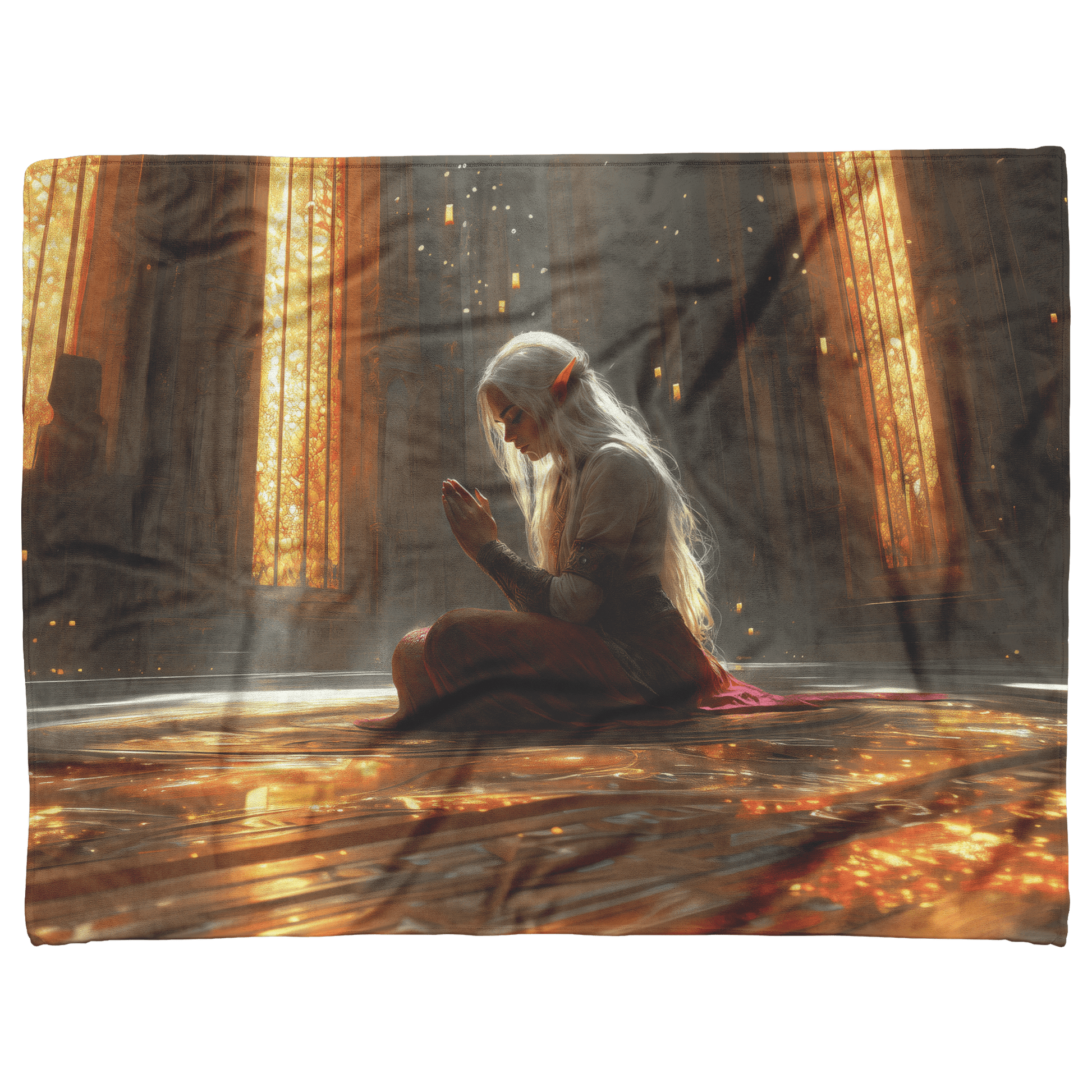 Blood Elf Paladin Fleece Sherpa Blanket Prayer Cathedral Golden Reflections Radiant Textures Tranquil Elegant WoW Design - Awakening Righteousness