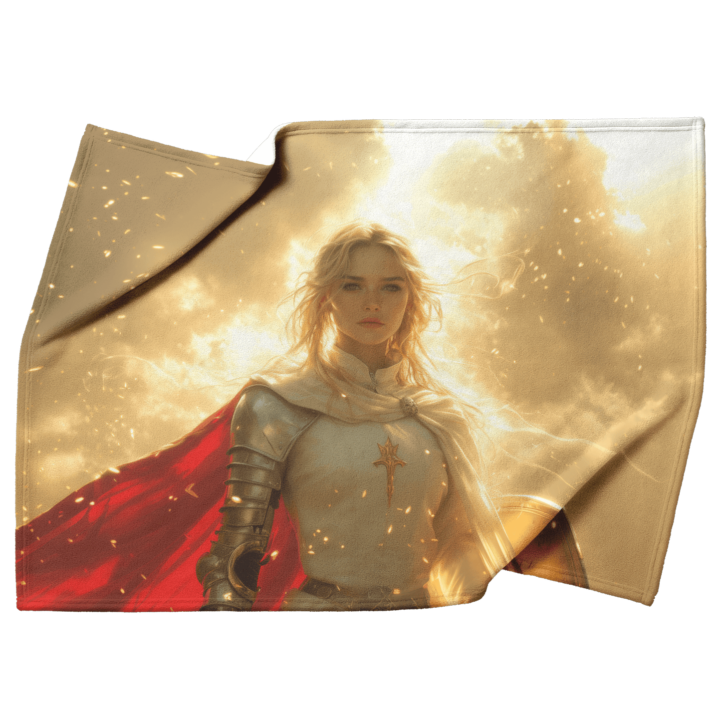 Blood Elf Paladin Fleece Sherpa Blanket Silver Red Armor Golden Glow Shield Light Trails Serene Majestic WoW Design - Awakening Righteousness