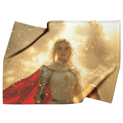 Blood Elf Paladin Fleece Sherpa Blanket Silver Red Armor Golden Glow Shield Light Trails Serene Majestic WoW Design - Awakening Righteousness