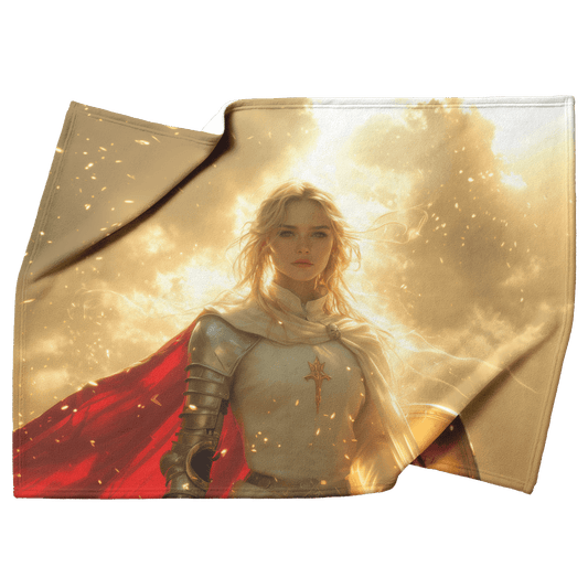 Blood Elf Paladin Fleece Sherpa Blanket Silver Red Armor Golden Glow Shield Light Trails Serene Majestic WoW Design - Awakening Righteousness