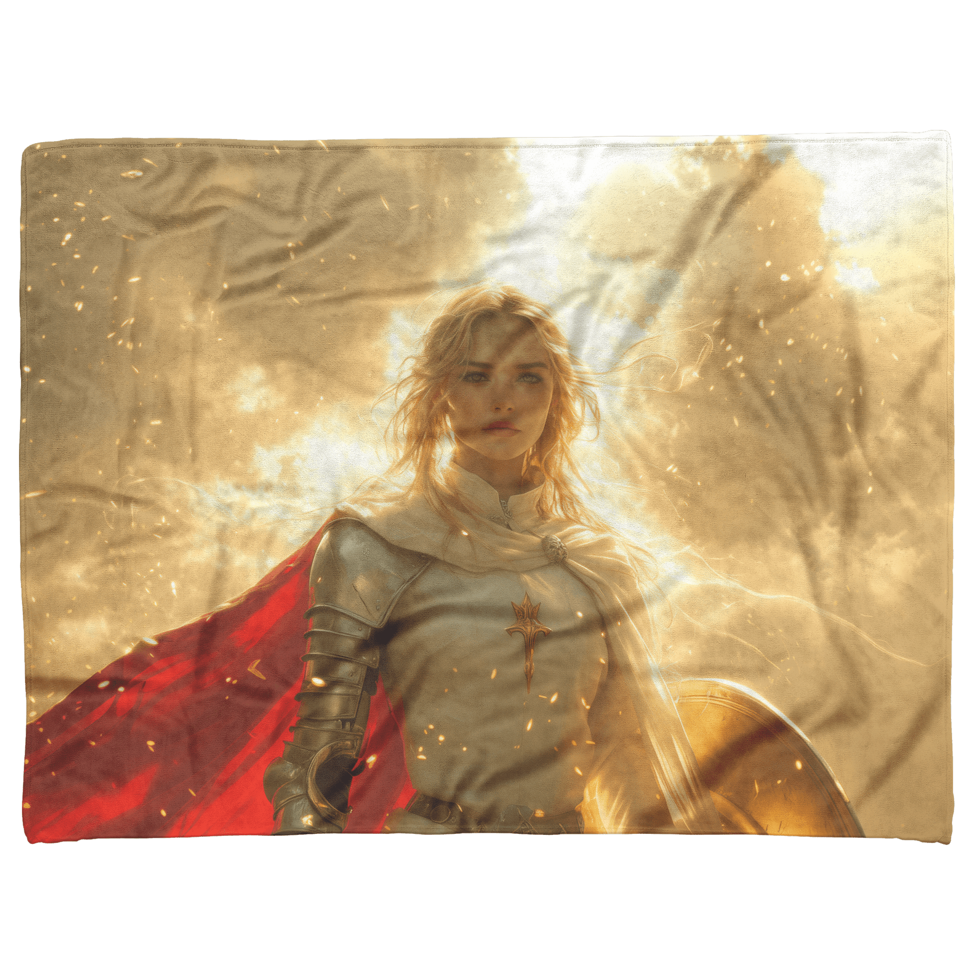 Blood Elf Paladin Fleece Sherpa Blanket Silver Red Armor Golden Glow Shield Light Trails Serene Majestic WoW Design - Awakening Righteousness