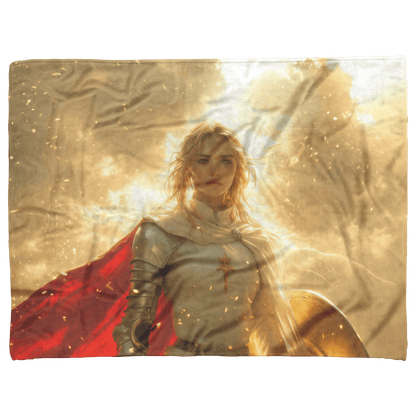 Blood Elf Paladin Fleece Sherpa Blanket Silver Red Armor Golden Glow Shield Light Trails Serene Majestic WoW Design - Awakening Righteousness