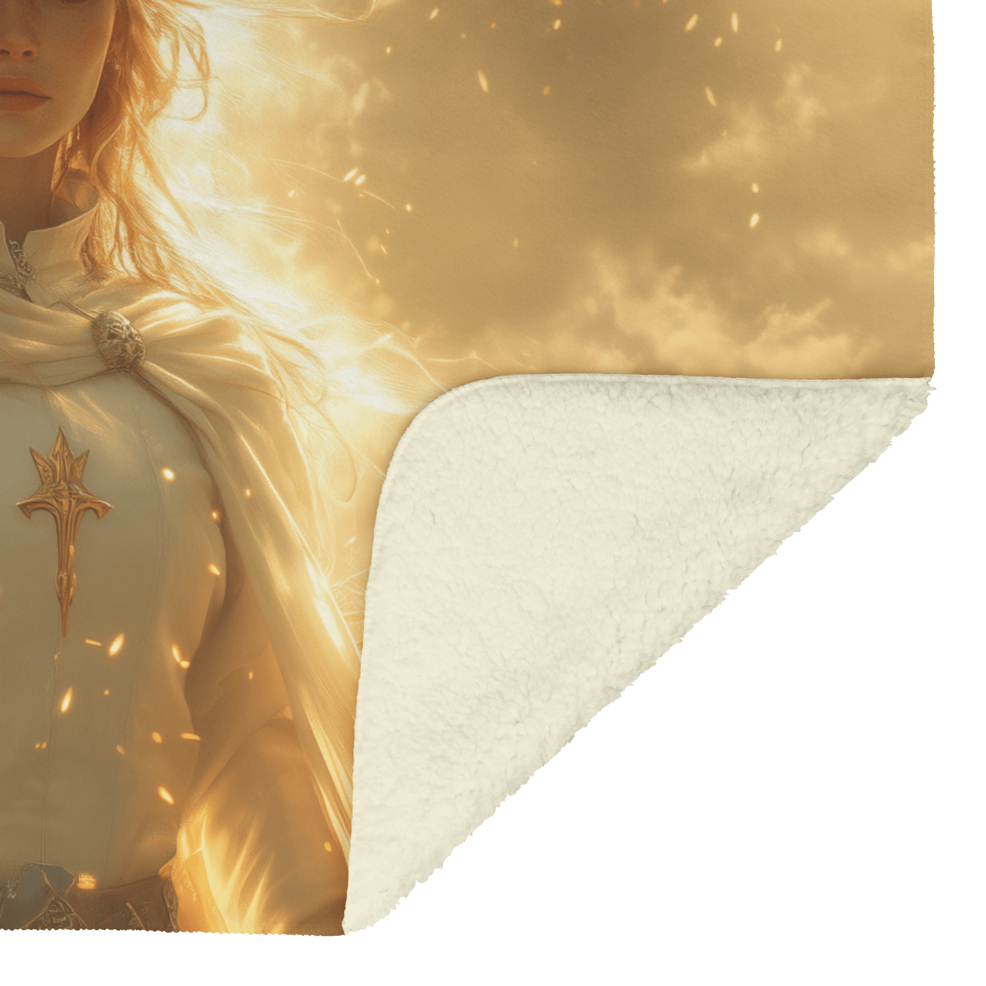 Blood Elf Paladin Fleece Sherpa Blanket Silver Red Armor Golden Glow Shield Light Trails Serene Majestic WoW Design - Awakening Righteousness