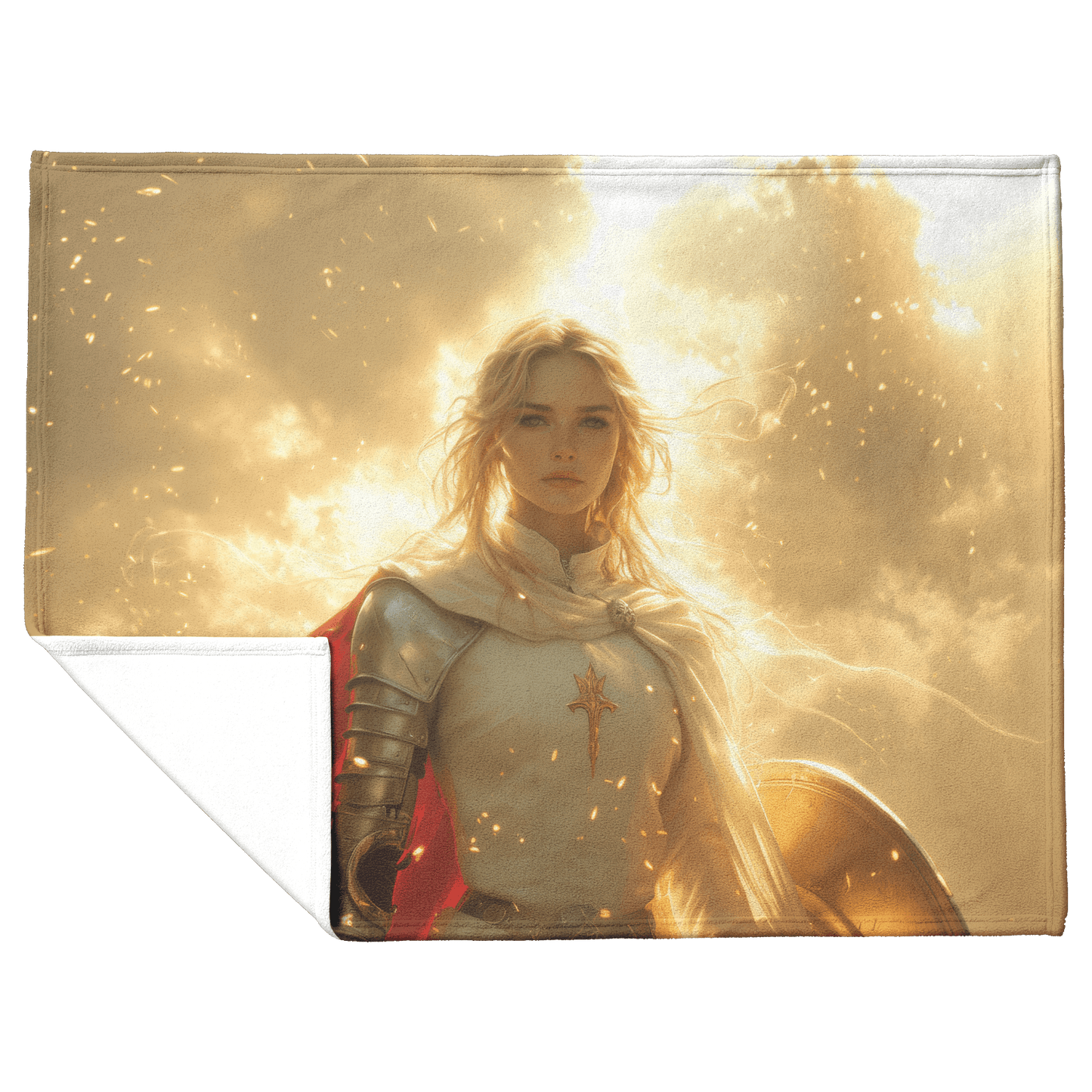 Blood Elf Paladin Fleece Sherpa Blanket Silver Red Armor Golden Glow Shield Light Trails Serene Majestic WoW Design - Awakening Righteousness