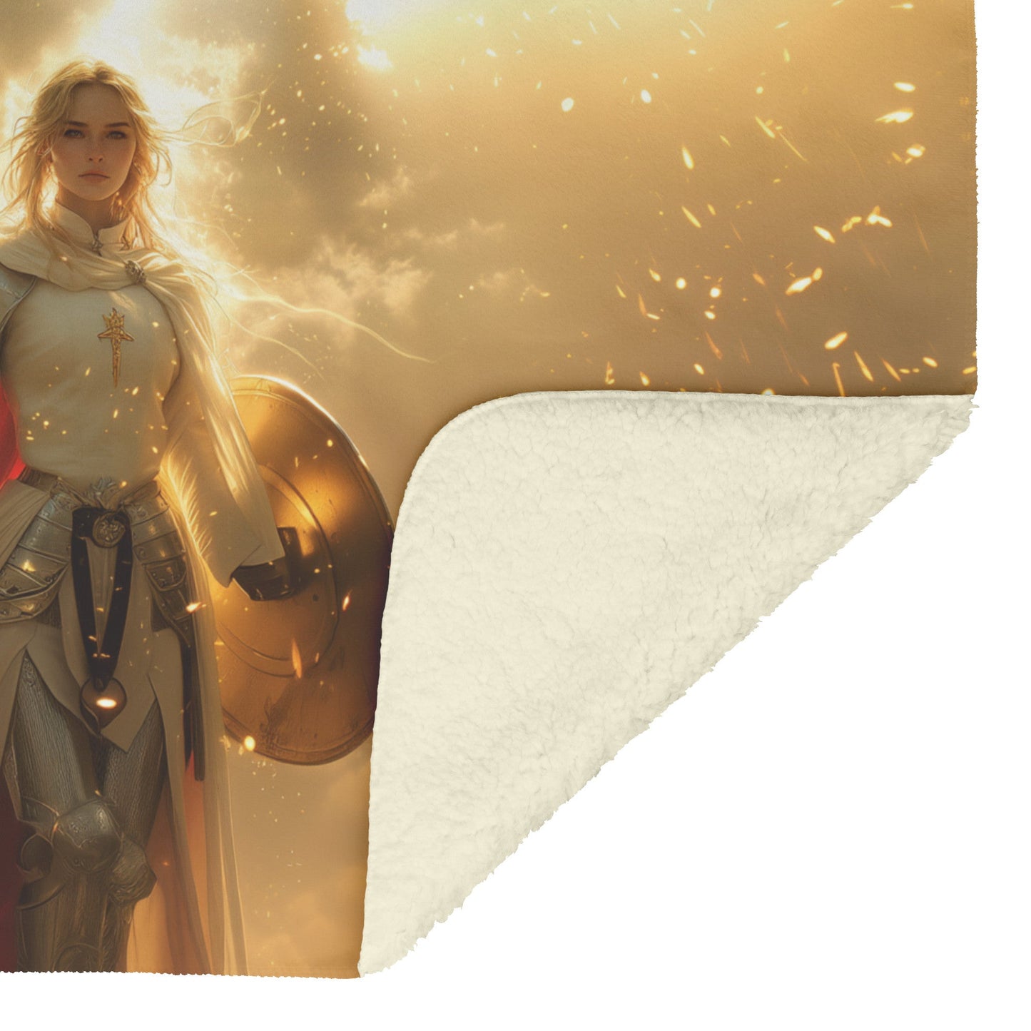 Blood Elf Paladin Fleece Sherpa Blanket Silver Red Armor Golden Shield Shimmering Textures Light Trails Majestic WoW Design - Awakening Righteousness