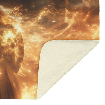 Blood Elf Paladin Fleece Sherpa Blanket Sunlit Temple Golden Armor Light Rays Radiant Accents Peaceful Powerful WoW Design - Awakening Righteousness