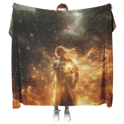 Blood Elf Paladin Fleece Sherpa Blanket Sunlit Temple Golden Armor Light Rays Radiant Accents Peaceful Powerful WoW Design - Awakening Righteousness
