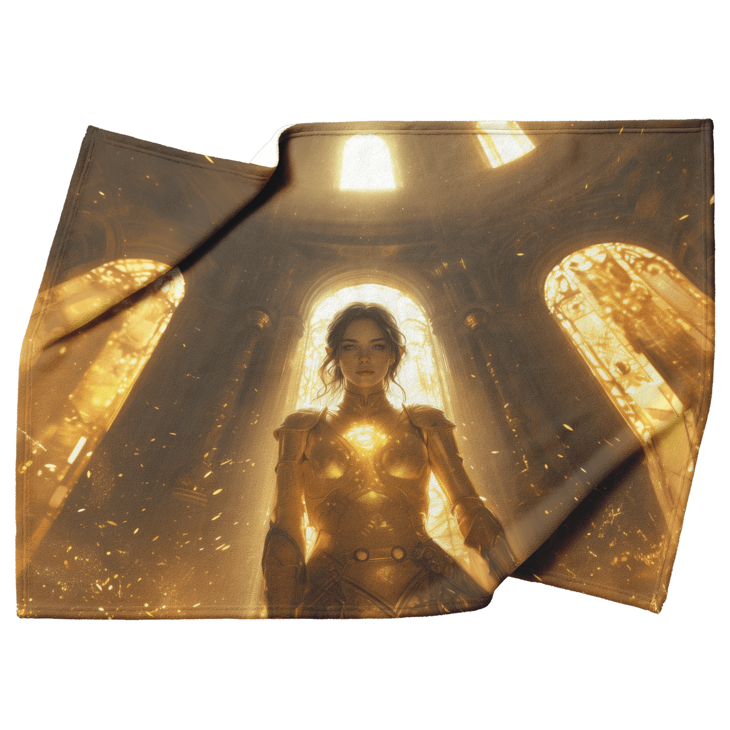 Blood Elf Paladin Fleece Sherpa Blanket Sunlit Temple Golden Armor Light Rays Radiant Accents Peaceful Powerful WoW Design - Awakening Righteousness