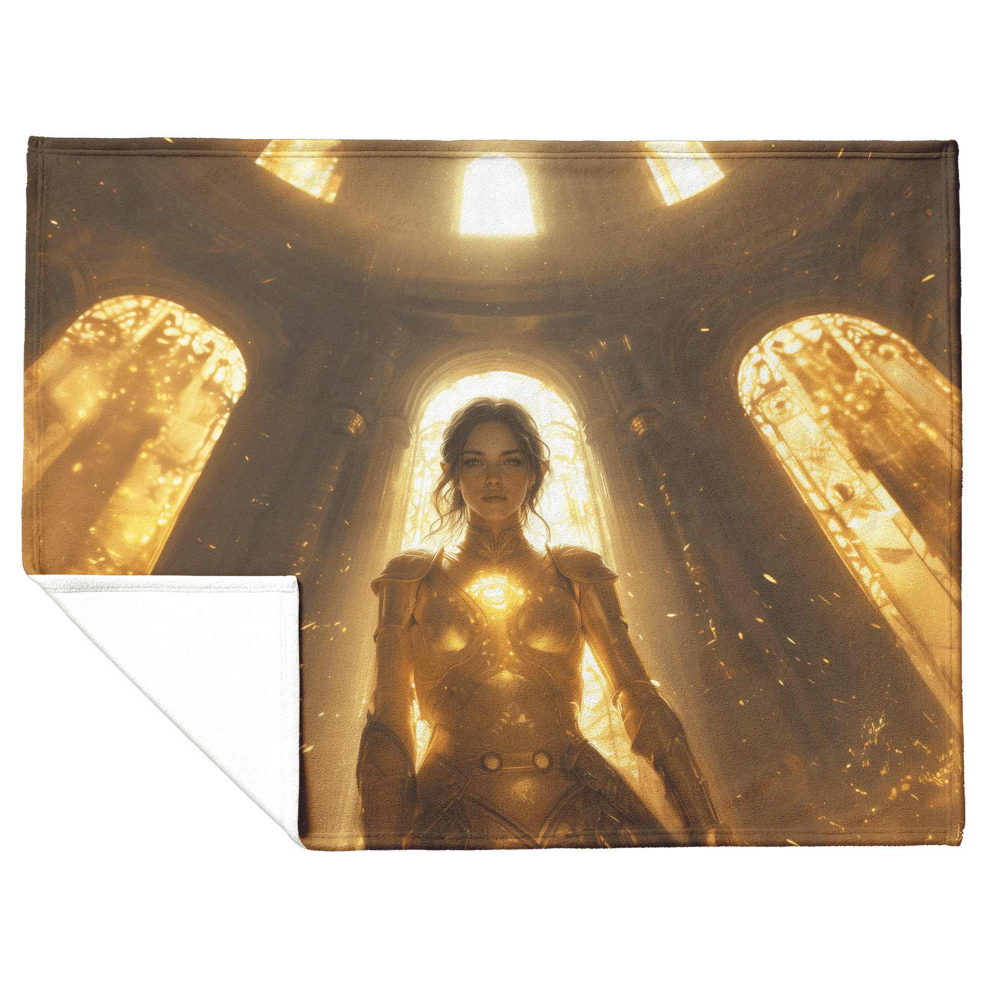 Blood Elf Paladin Fleece Sherpa Blanket Sunlit Temple Golden Armor Light Rays Radiant Accents Peaceful Powerful WoW Design - Awakening Righteousness